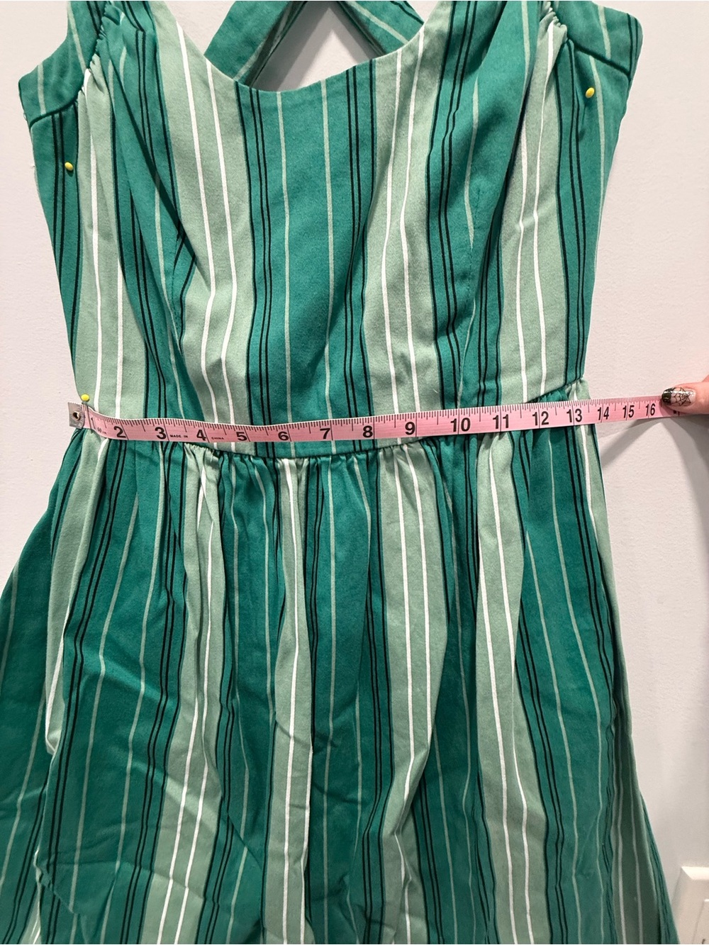 Collectif Green and White Striped Crisscross Midi Dress - Picture 6 of 6